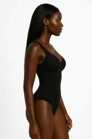 Wide Strap Thong Bodysuit BLACK FRONT