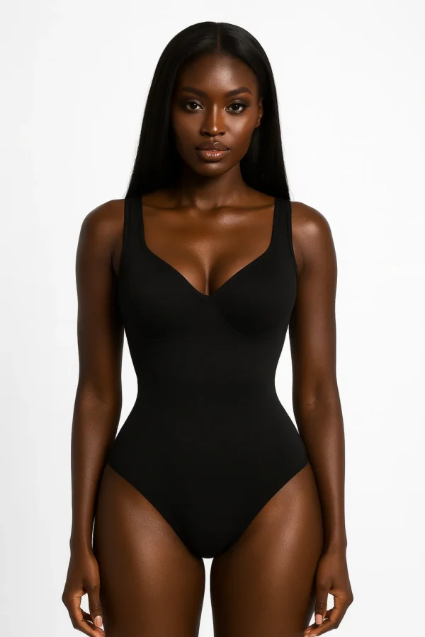 Wide Strap Thong Bodysuit BLACK SIDE