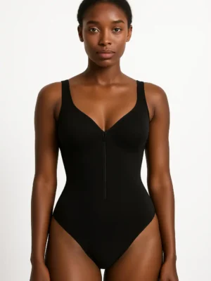 Zipped Wide Strap Brief Bodysuit
